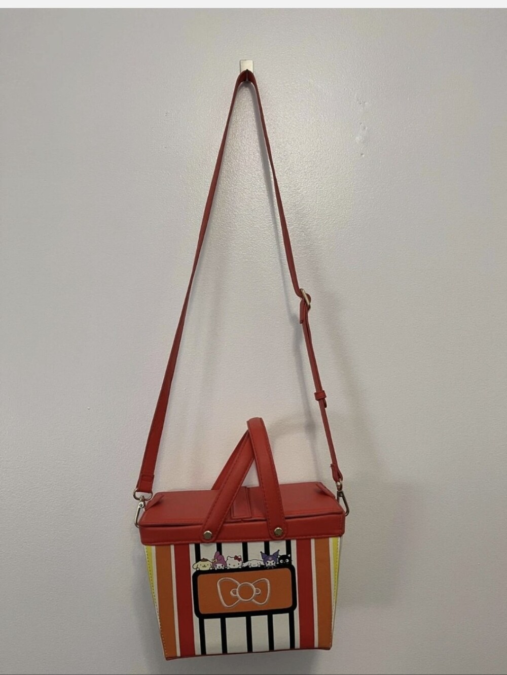 Sanrio Red Multicolor Striped Crossbody Basket Bag - Picture 5 of 9